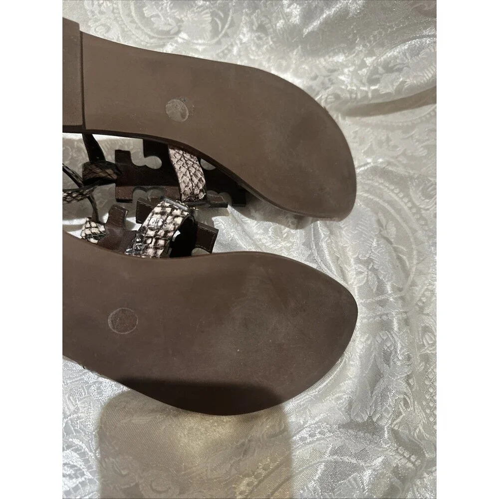 Tory Burch Phoebe Chandler Snake 🐍Print Leather Logo Sandals Women’s 8